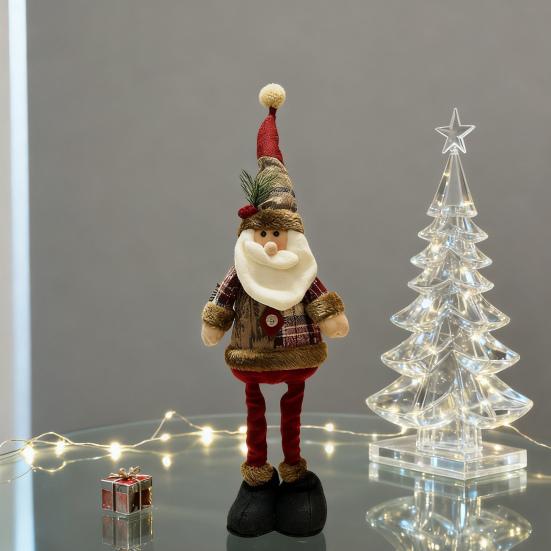 Рождественская плюшевая кукла в клетку, стоящий Санта, снеговик, олень, плюшевая фигурка с выдвижными ногами для рождественской праздничной вечеринки, декора для камина и стола