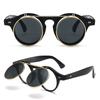 Retro Round Frame Flip Cover Sunglasses Sun-Protective Eyewear Outdoor Sunglasses Punk Double Layer Black Shades Glasses