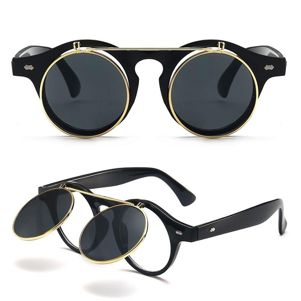 Double Layer Outdoor Sunglasses Round Frame Black Shades Glasses Flip Cover Sunglasses