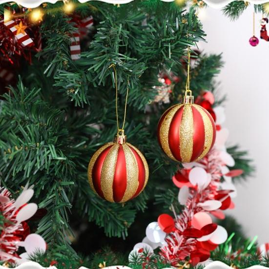 24 шт. Красно-белые елочные шары 2,36 дюйма Небьющийся пластик Блестящие шары в виде леденцов Елочные украшения