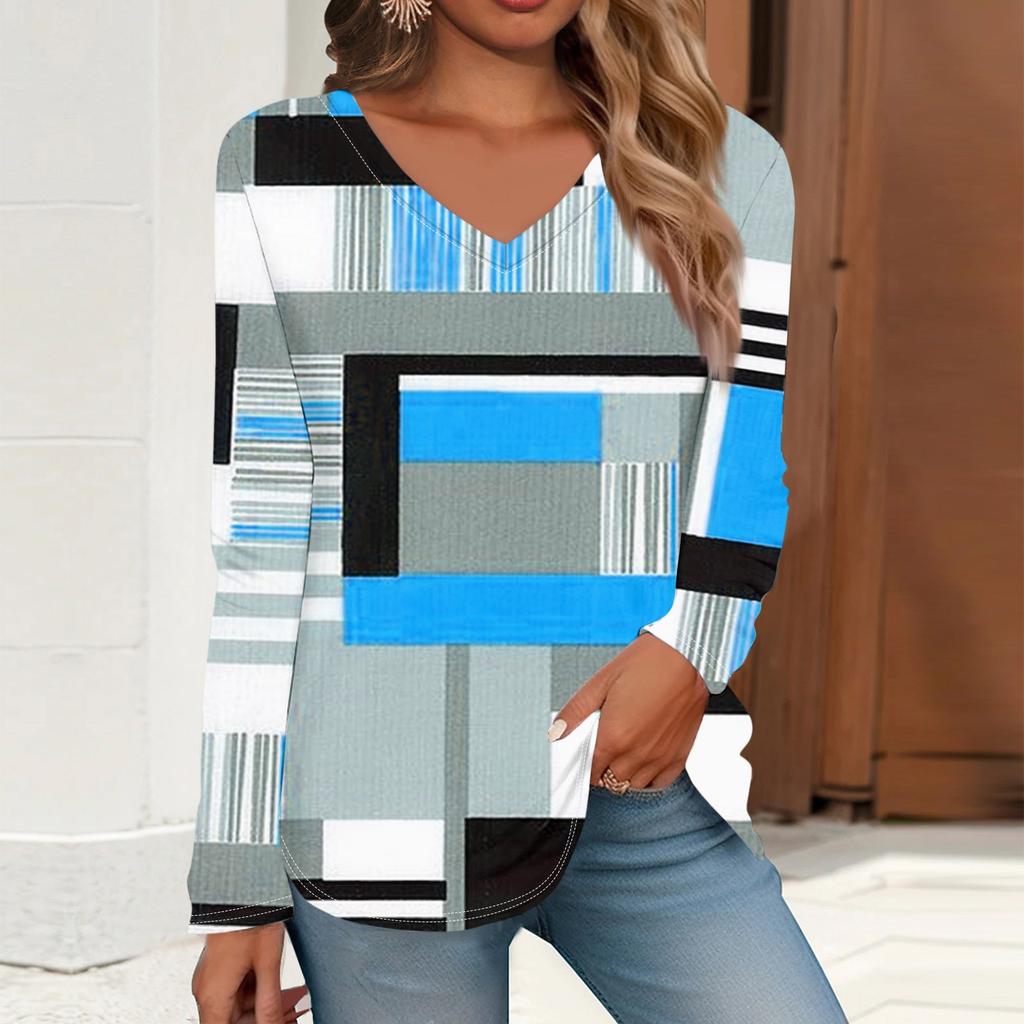 Women's T Shirt Retro Print Long Sleeve Daily Weekend Daily Basic V Neck Regular  Fall Winter Tops