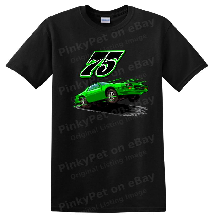 75 Camaro Graphic Car T Shirt Cool Green Racing Tee for Car Enthusiasts