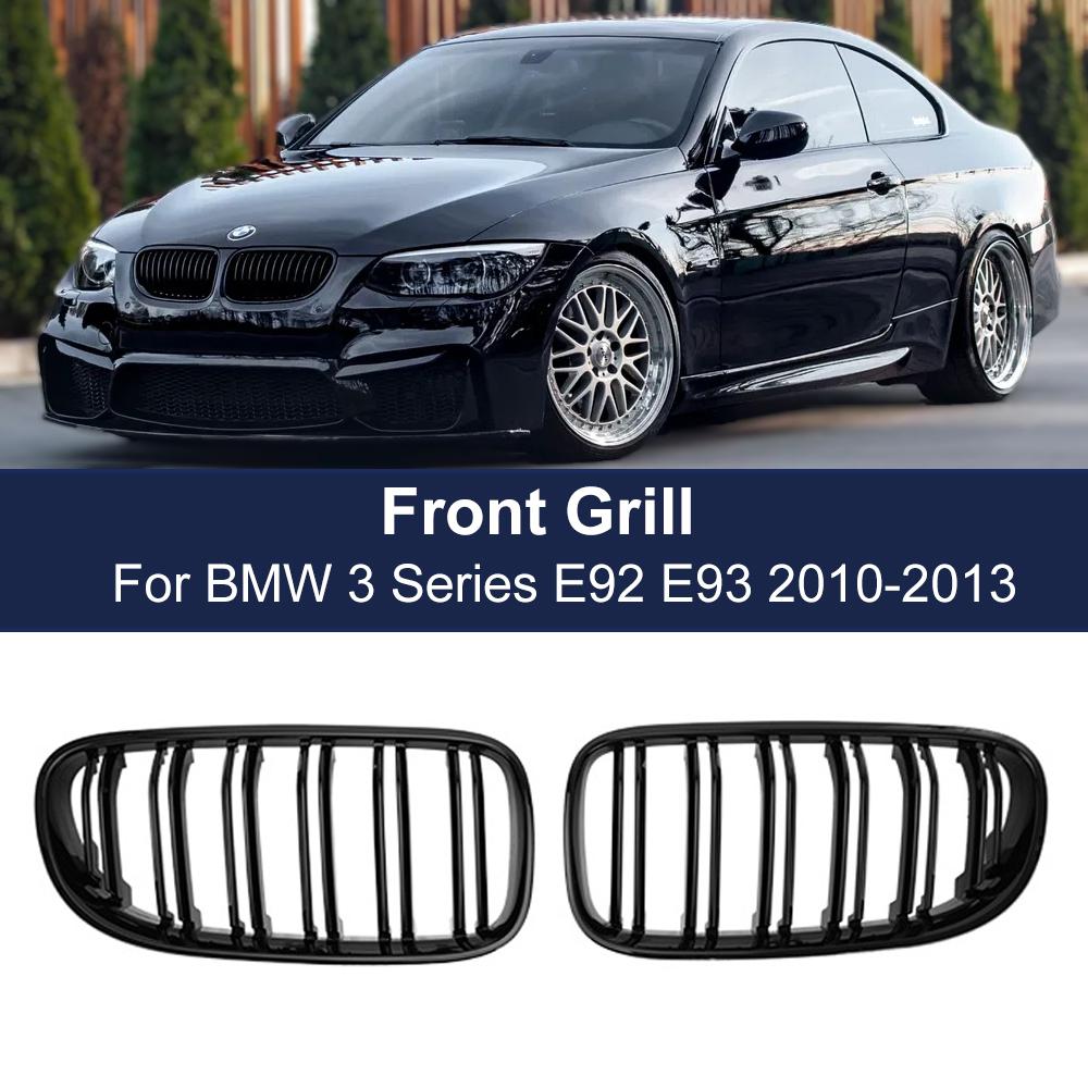 2PCS Gloss Black Front Kidney Grill Grille For-BMW E92 E93 3-Series 328I 335I Coupe LCI 10-13 Double Slat Dual Line Hood