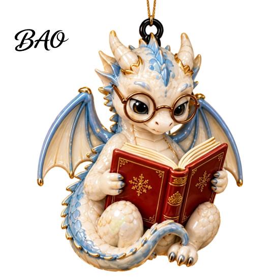Book Club Party Supplies Bookish Dragon Ornament, Fantasy Dragons Christmas Hanging Gift for Readers Decoration, Acrylic Gothic Pendant, Gifts Lovers
