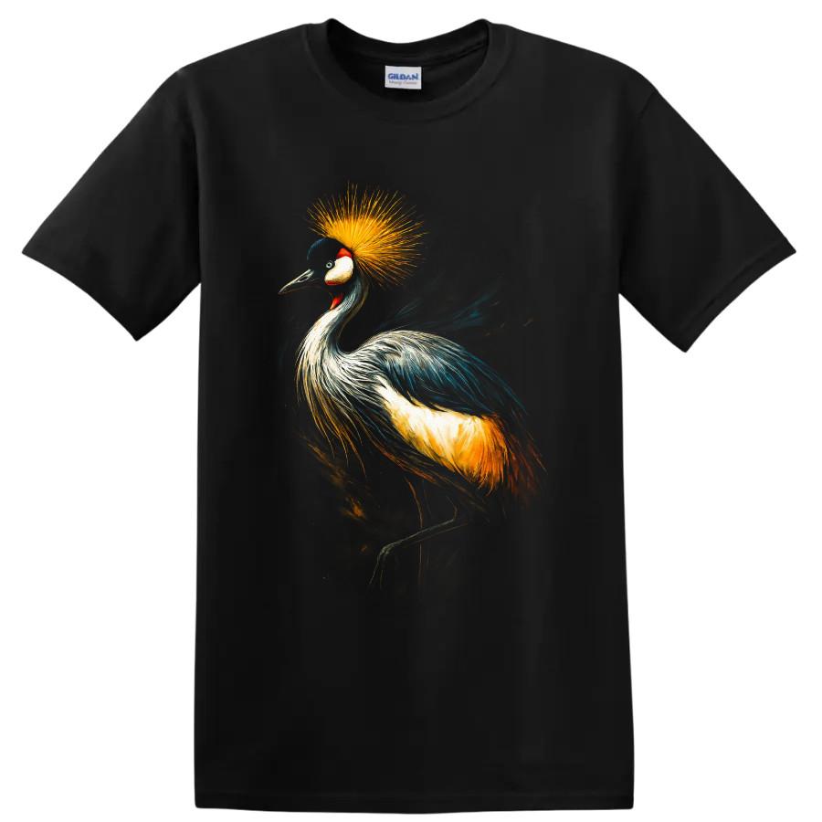Grey Crowned Crane Bird T Shirt Colorful Wildlife Art Nature Lover Tee Gifts