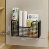 Black Iron Wall-Mounted Storage Box with Punch-Free Installation - Two Baskets for Kitchen and Bathroom