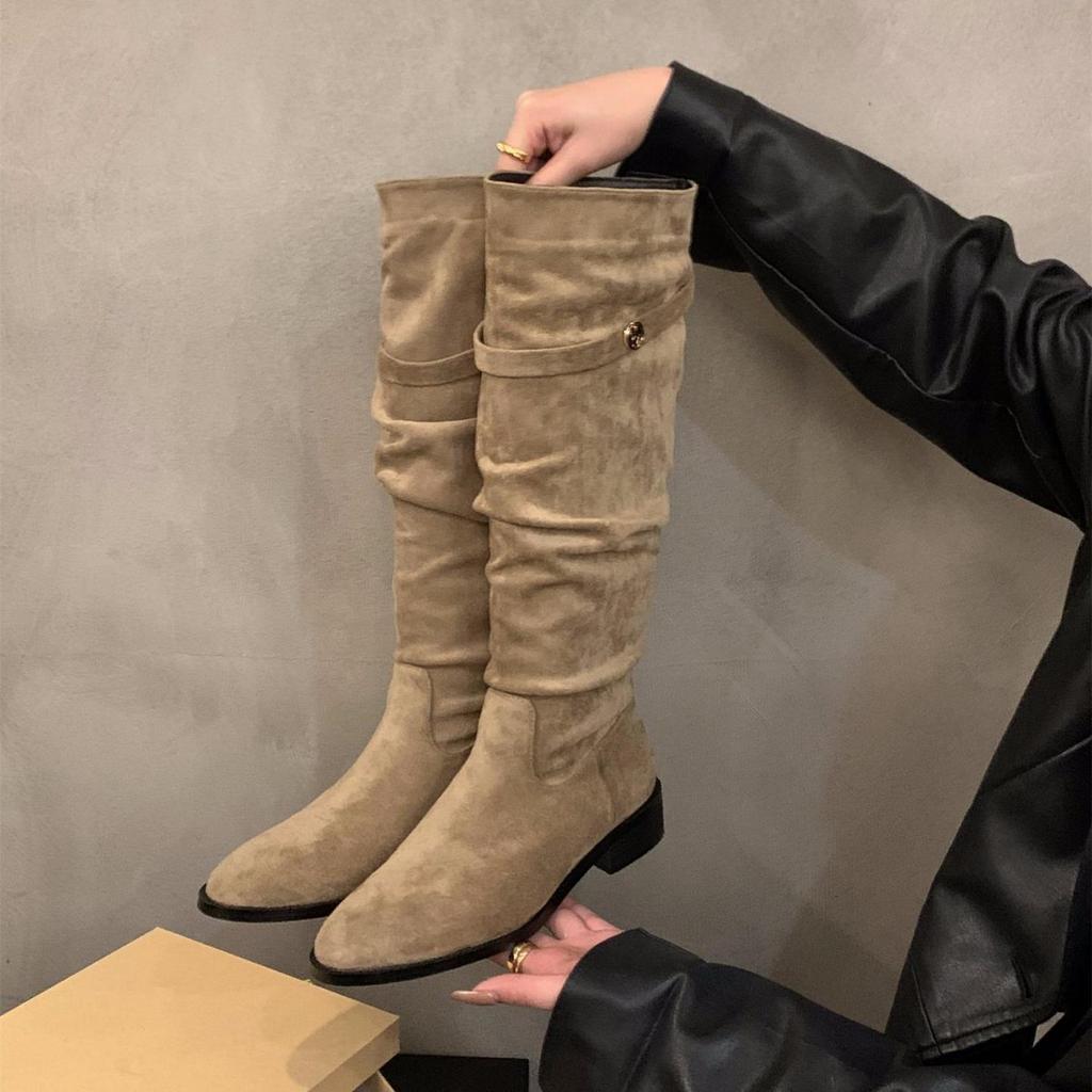 Женские ботинки на толстом каблуке с острым носком, высокие ботинки-чулки, новая коллекция осень-зима 2025, ботинки средней высоты, рыцарские сапоги