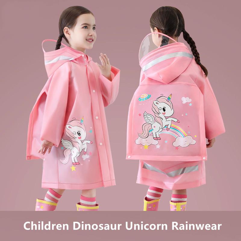 Children Raincoat Girls Boys School Students Backpack Location Waterproof Cartoon Rainwear For 2-12 Years Old Kids