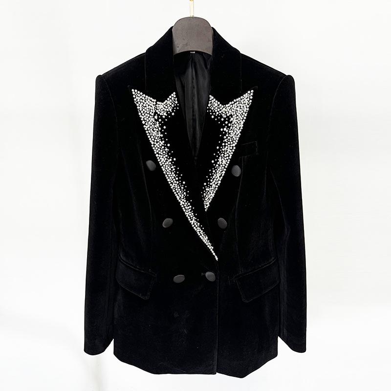 2025 Осень/Зима Европейский и Американский Двубортный Пиджак Из Бархата С Бисером