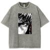 Japanese Vintage Anime Black And White Character Portrait Print Ladies T-Shirt Neutral Wash Oversized Short Sleeve Top