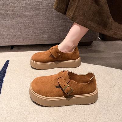 Женская обувь 2024 года, осенняя платформа, удобная, противоскользящая, одинарная, новая, японская, с пряжкой на ремне, увеличивающая рост, уличные мокасины