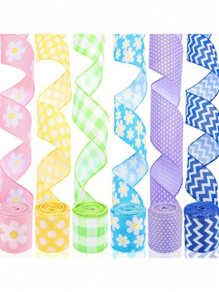 Easter Flower Daisy Ribbon Dotted Ribbon Checkered Ribbon Wave Pattern Fabric Ribbon Size 5 1 Roll
