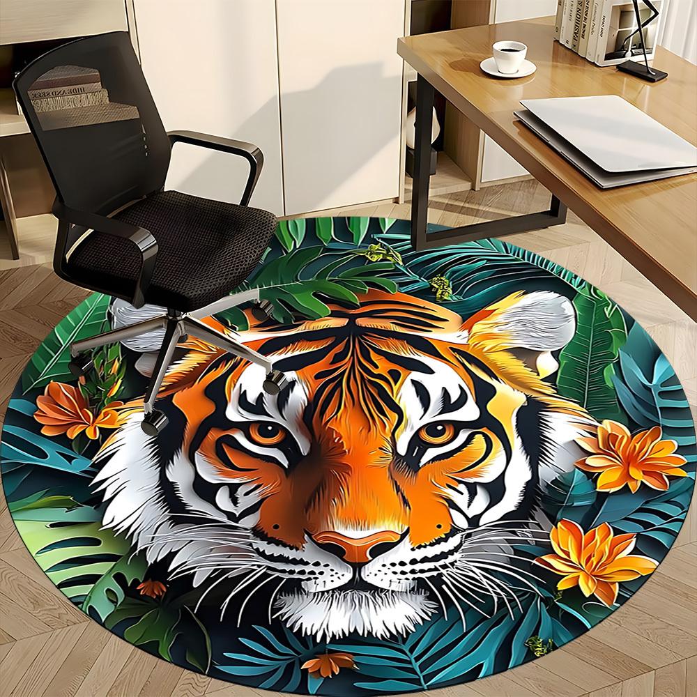 1PC Tiger Print Chair Carpet for Office, Indoor Non-Slip Washable Carpet, Soft Comfortable Mat For Office Room yy250930244