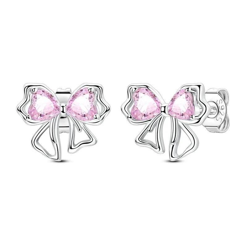 Original 925 Silver Charms Colorful Bow Set Earrings Ring Beads Pendant for Women Bracelets Necklaces DIY Jewelry Gift