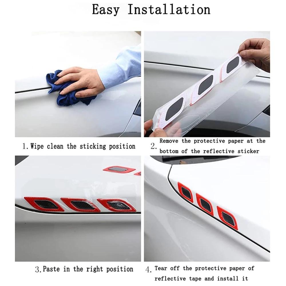 6 шт. Светоотражающие наклейки для автомобиля 3D Стайлинг автомобиля Светоотражающие полосы Предупреждающая светоотражающая лента для ночной безопасности Автоаксессуары