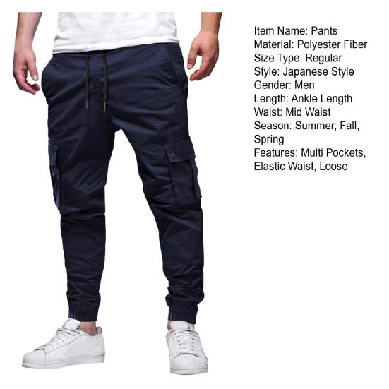 Мужские брюки-карго в японском стиле с множеством карманов, эластичным поясом на шнурке, свободные брюки до щиколотки для пеших прогулок, работы, путешествий