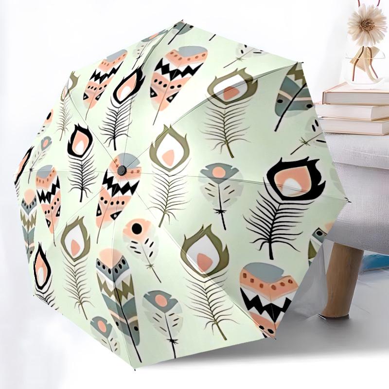 1pc Feather Pattern Open/Close Folding Umbrella, All- Portable Umbrella for & Men, Stylish Accessory (Holiday Gift) 8-Rib yy251213167