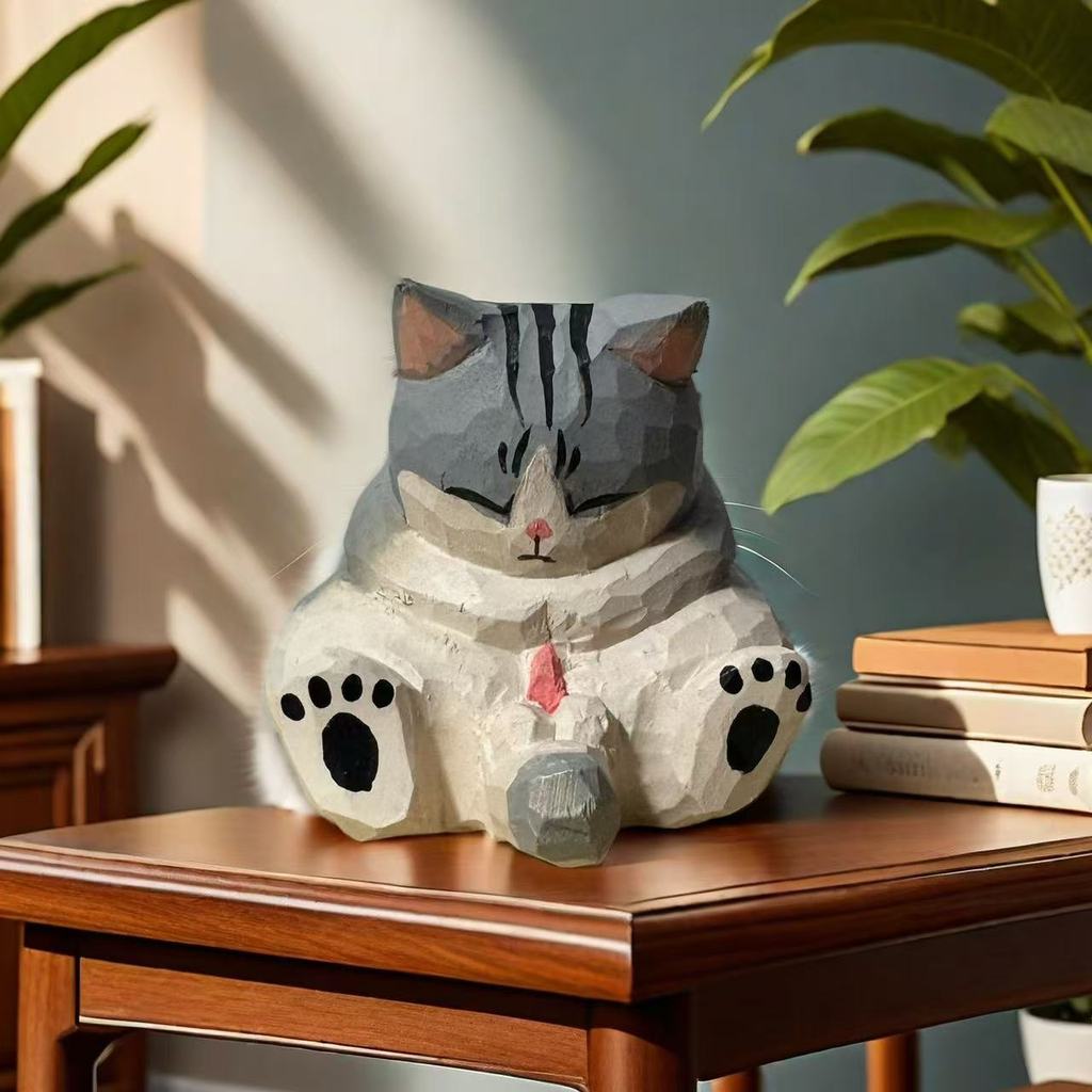 Wooden Cat Sculpture Modern Art Gift For Birthday And Holiday Celebrations