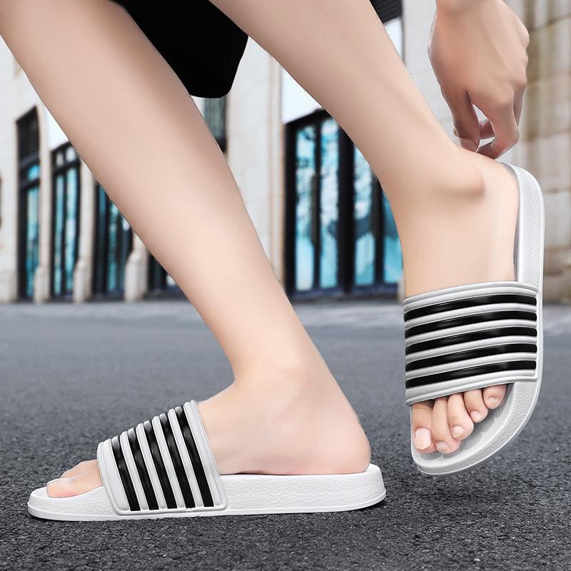 Летняя мужская обувь тапочки полосатые шлепанцы для бассейна пляжные сандалии больших размеров 46 48 нескользящая обувь домашние шлепанцы