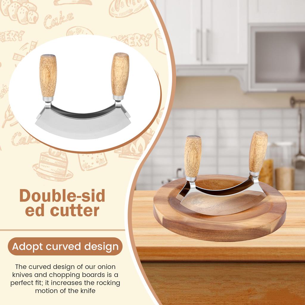Набор с круглой разделочной доской, из нержавеющей стали, нож-качалка, слайсер, резак, нержавеющий нож для пиццы, нож-качалка, нож улу