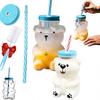 Bear Glass Cup with Lid And Straw Reusable Bear Straw Cup Cute Glass Tumbler for Coffee Beer Wine Cocktail