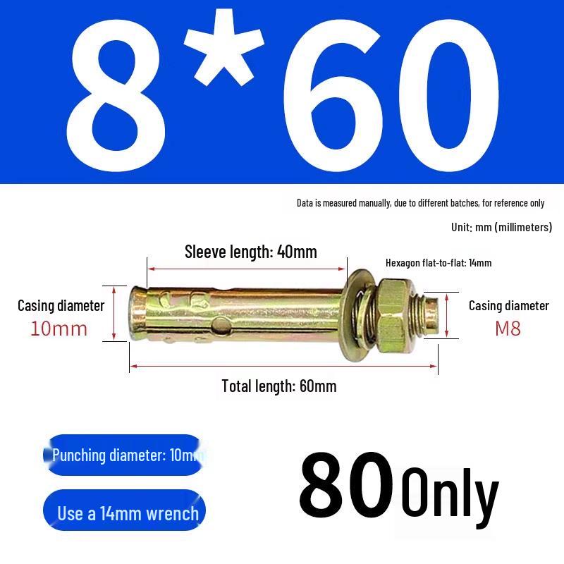 Zinc-Plated Expansion Bolts Set: Cantonese Pull-Out & Explosion-Proof Tubes - Sizes M6, M8, M10