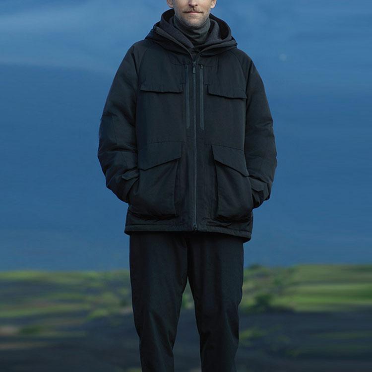 Uniqlo X White Mountaineering Коллаборация Высокопроизводительная Композитная Молния Свободный Крой Пуховая Куртка с Капюшоном Мужская Верхняя одежда Черный 442563-09