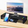 Подставка для монитора ABS RGB, стойка для стола с тремя USB3.0 клавиатурой, мышью, полкой для хранения, подставкой для экрана с ящиком для зарядного кабеля, держателем для телефона, черная