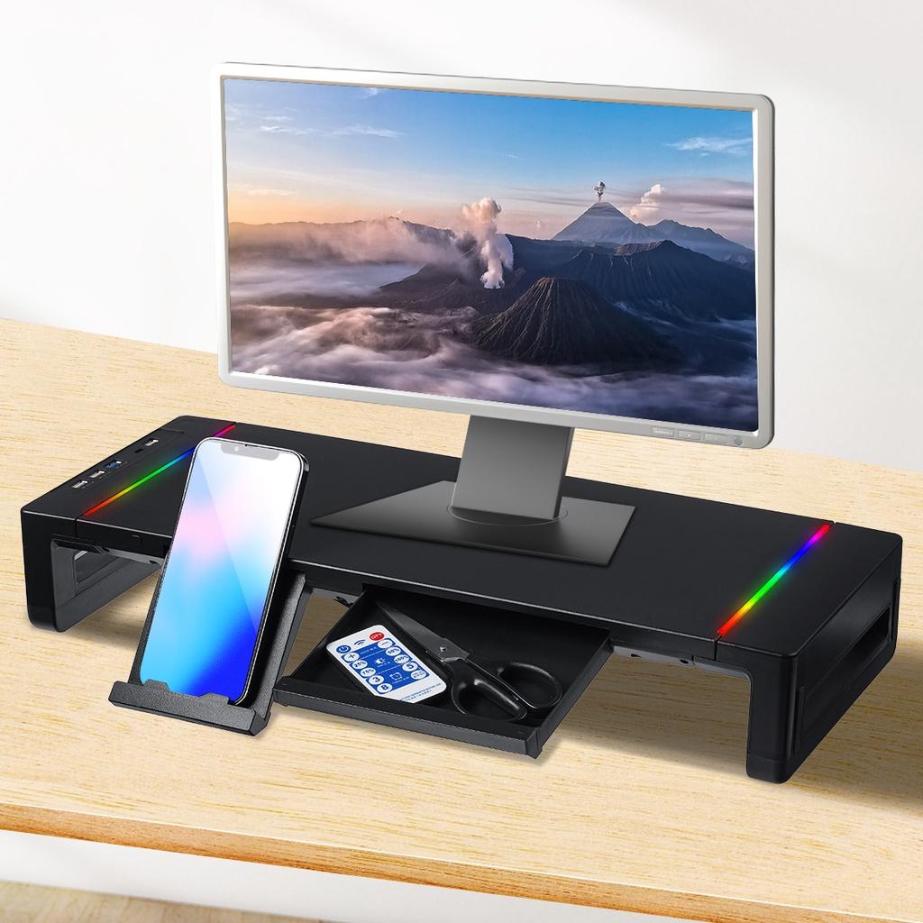 Подставка для монитора ABS RGB, стойка для стола с тремя USB3.0 клавиатурой, мышью, полкой для хранения, подставкой для экрана с ящиком для зарядного кабеля, держателем для телефона, черная