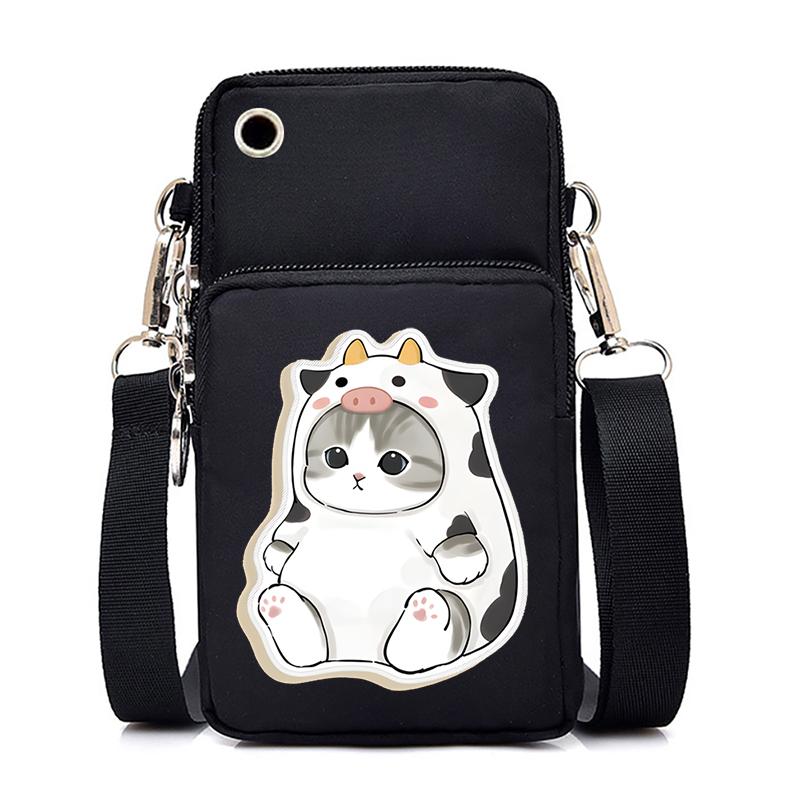 Funny Anime Cat Small Messenger Bag Hanging Neck Coin Purse Vertical Handbag Women Mobile Phone Bags Cartoon Small Crossbody Bag