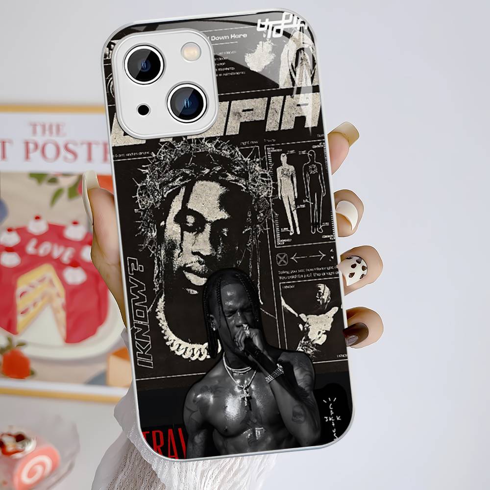 Чехол из закаленного стекла с изображением Трэвиса Скотта для iPhone 14 13 12 Mini 11 Pro XS Max X XR 14 Plus
