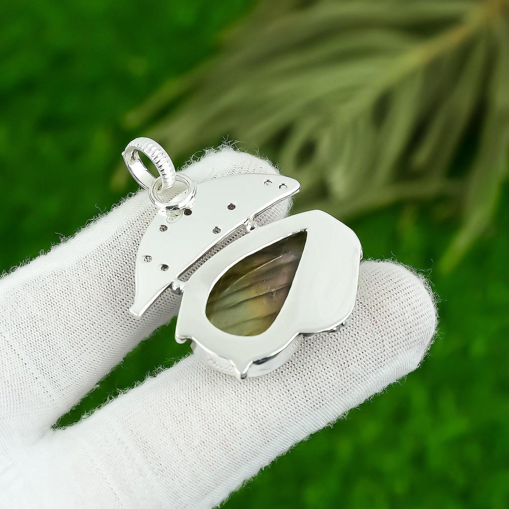 Anniversary Gift For Her Natural Labradorite Gemstone Pendant 925 Silver