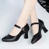 Women's High Heels Professional Work Shoes Thick Heel Shoes Women's Leather Shoes Buckle Comfortable Shoes