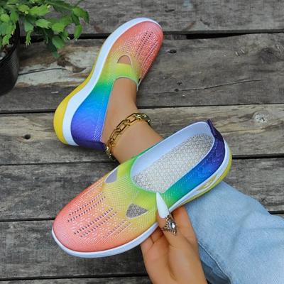 Модные нескользящие и износостойкие женские повседневные сетчатые туфли 2024 года Новые яркие радужные женские вулканизированные туфли Zapatos De Mujer