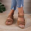 Women's Solid Color Sandals, Slip On Open Toe Double Bands Non-slip Soft Wedge Slides Shoes, Summer Comfy Shoes