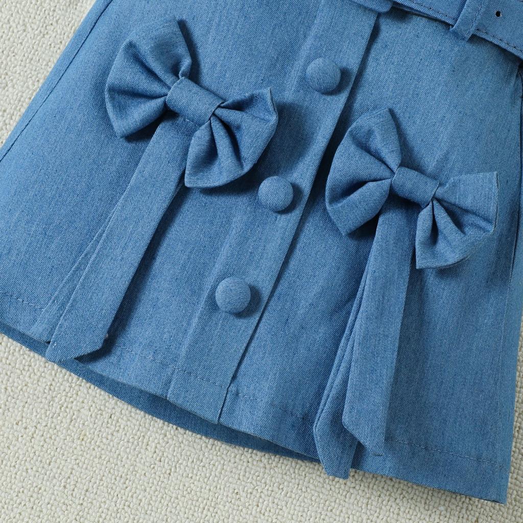 Детские летние платья для девочек 2-6 лет, новый топ с рукавами-крылышками и бантом + юбка, костюм, индивидуальная одежда