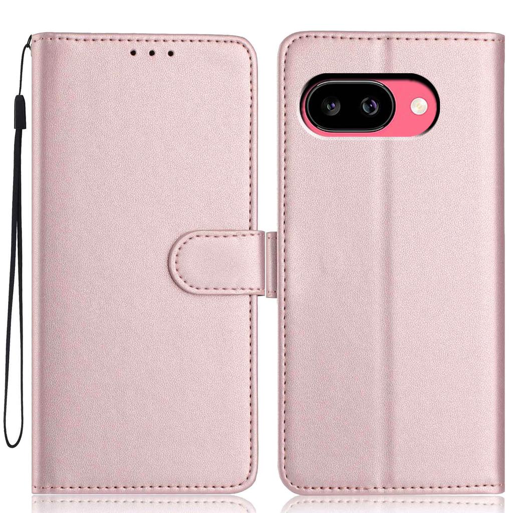 For Google Pixel 9a Wallet Case with Strap/Multiple Card Slots Solid Color Leather Stand Phone Cover