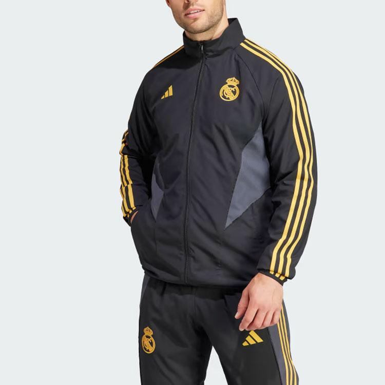 adidas Полосатая приталенная куртка на молнии, мужские куртки, черная HY0641