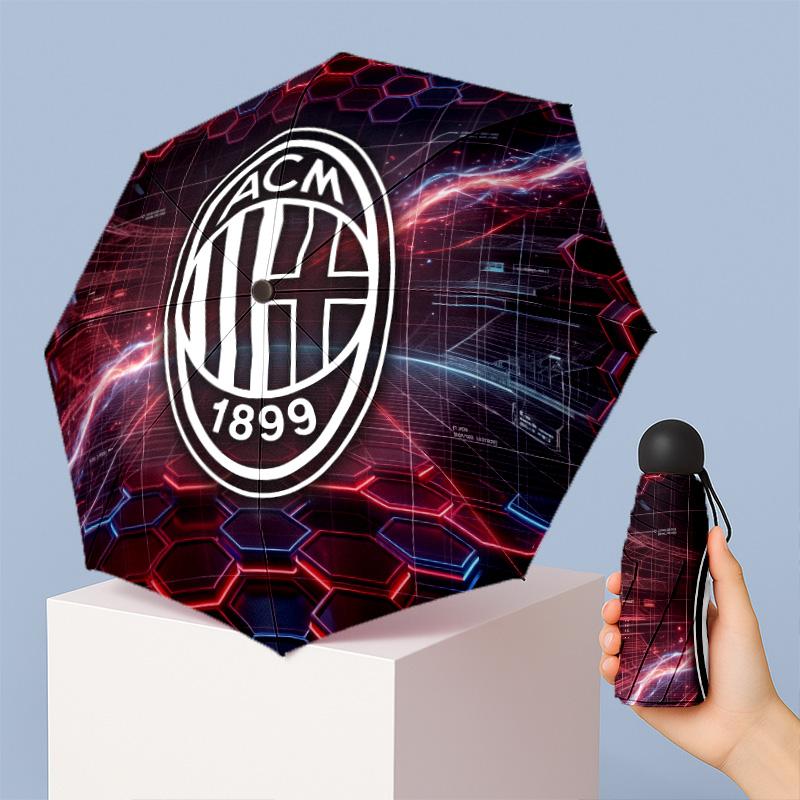 AC Milan Рисунок Печатный Мини 5 Сложений 8 Спиц Компактный Зонт Ветрозащитный Водонепроницаемый Легкий Портативный Складной