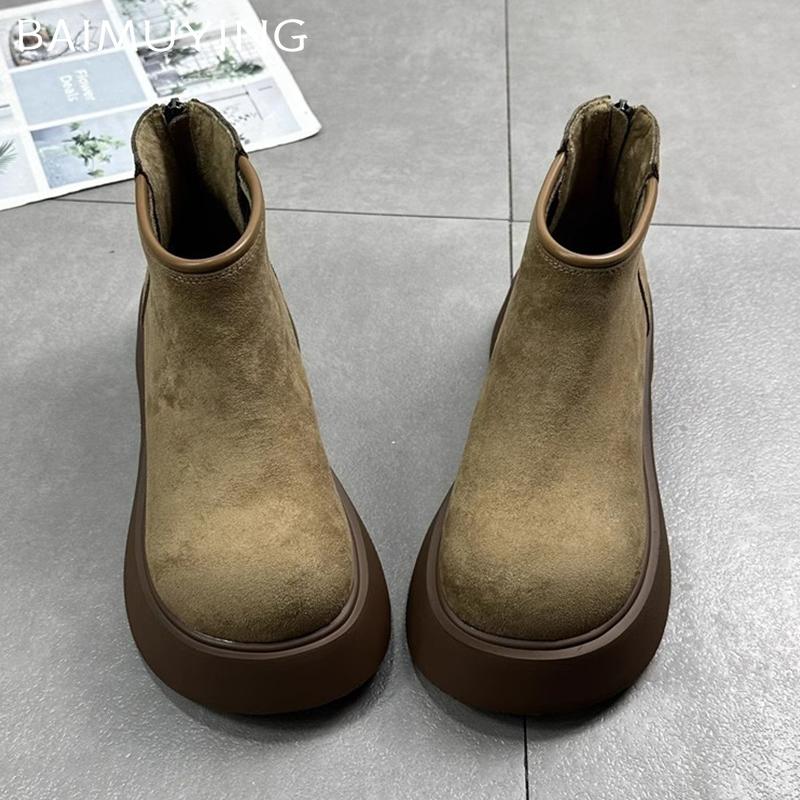 Замшевые женские ботильоны на платформе, модные повседневные туфли на плоской подошве, женская обувь 2025 года, трендовые зимние дизайнерские прогулочные удобные теплые женские зимние ботинки