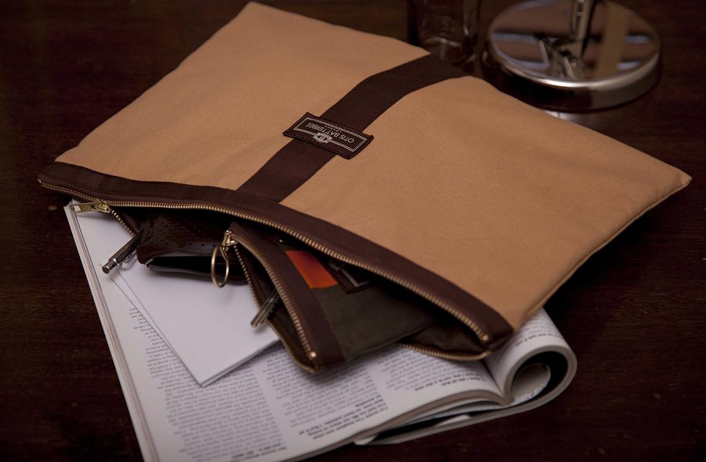 Otis Batterbee A4 Travel Pouch with Tablet Gold Canvas In Storage, (A4108) [Made England]