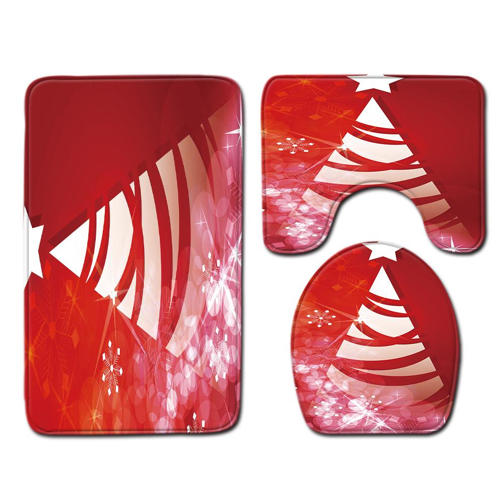 Christmas Shower Curtain Floor Mat Combination Four-Piece Set Bathroom Toilet Carpet Shower Room Mat Foot Mat