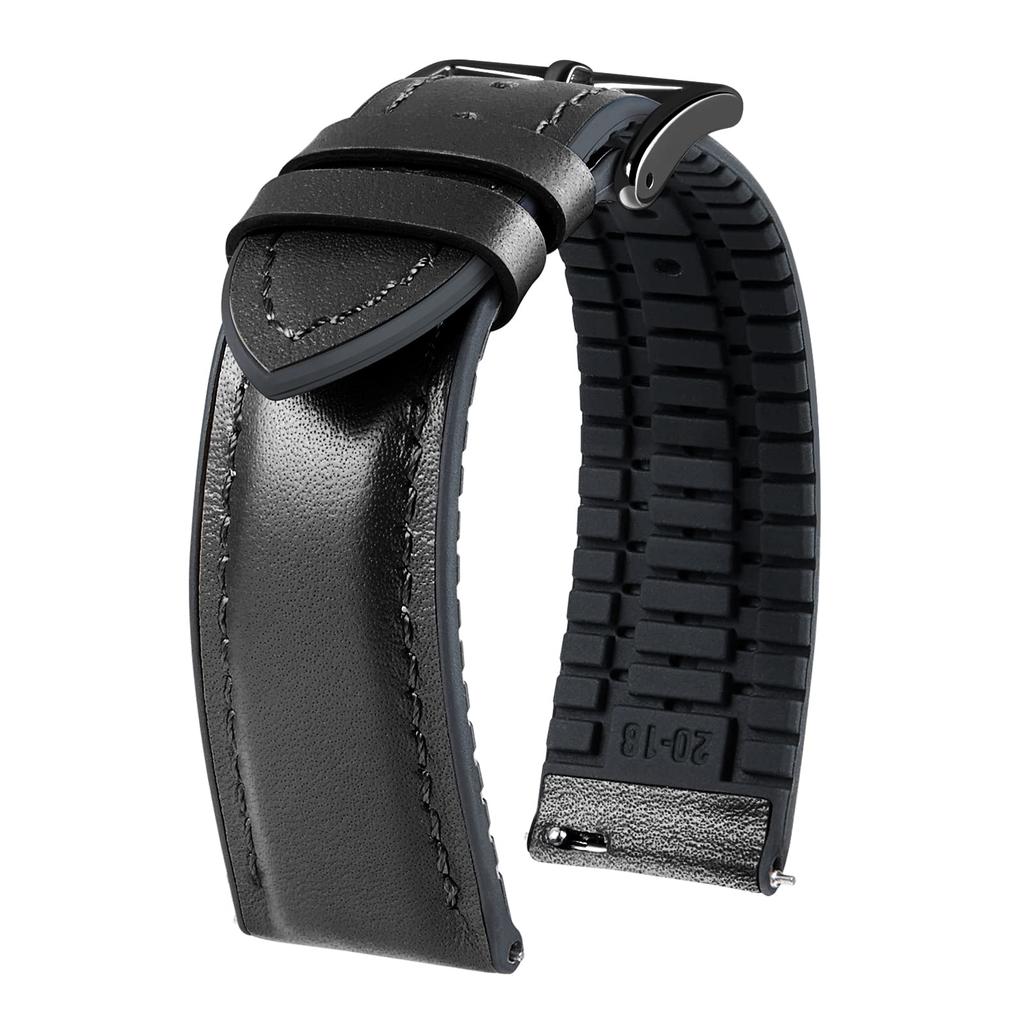 BINLUN Leather Watch Band with Inner Breathable Hybrid Quick Release Watch Smartwatch Unisex Black Rubber, Strap, Strap, (Black, 18mm, Buckle)