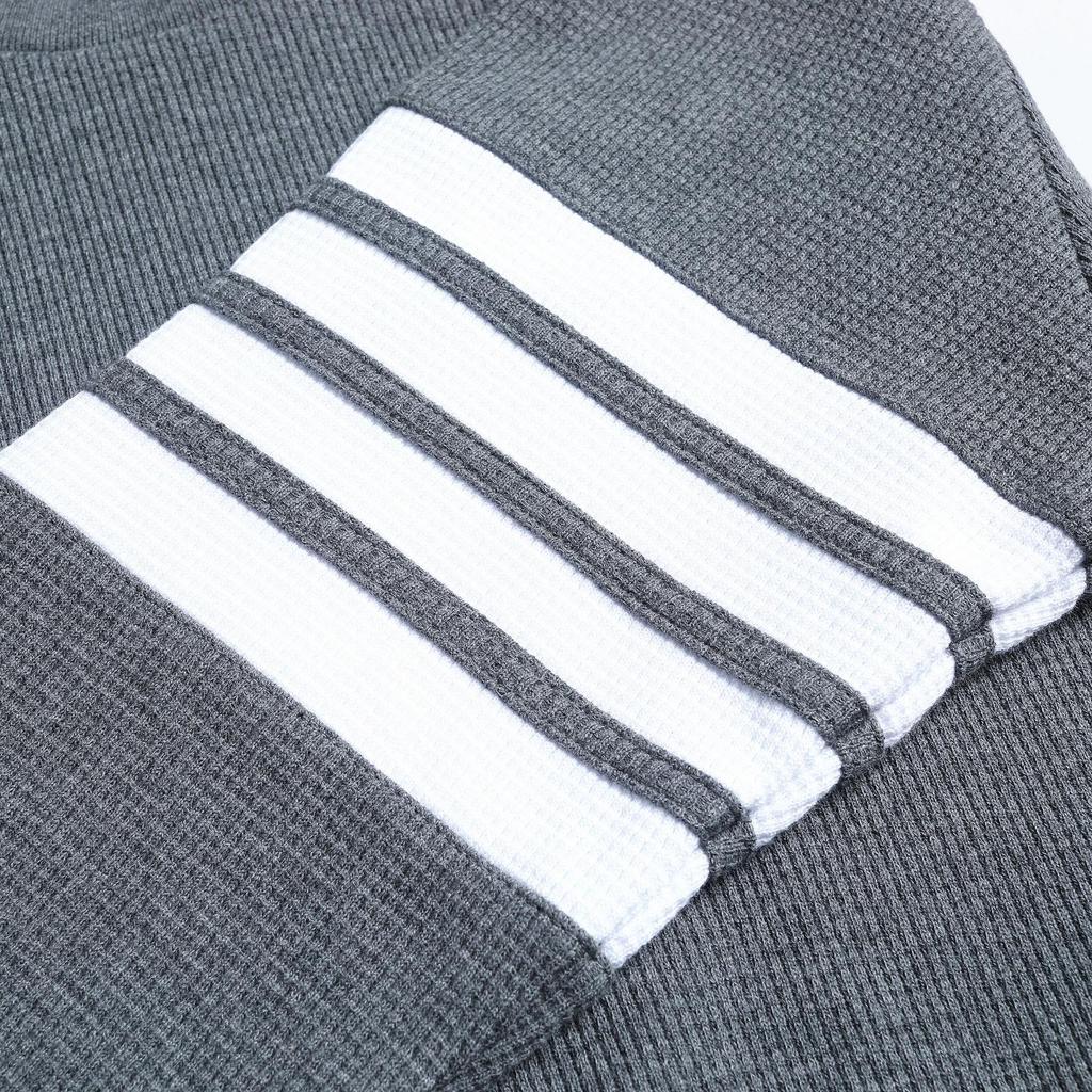 High-Quality Unisex Waffle Sweatshirt, Trendy Loose Fit with Classic Four Stripes, Perfect for Couples