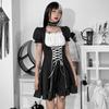 Y2k Готическое платье Лолита, женское темно-черное платье в студенческом стиле, осеннее контрастное цветное платье с пышными рукавами и завязками, женское платье