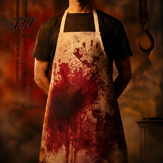 Novelty Barbecue Apron Halloween Butcher with Realistic Blood Stain, Washable Protective Work Apron, Creepy Horror Costume Prop for Cosplay