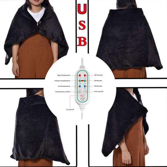 Зимнее электрическое одеяло с 3 уровнями регулировки температуры, зарядкой через USB, толстым двухсторонним материалом, установкой времени, для кемпинга, путешествий, офиса, дома, обогреваемое одеяло