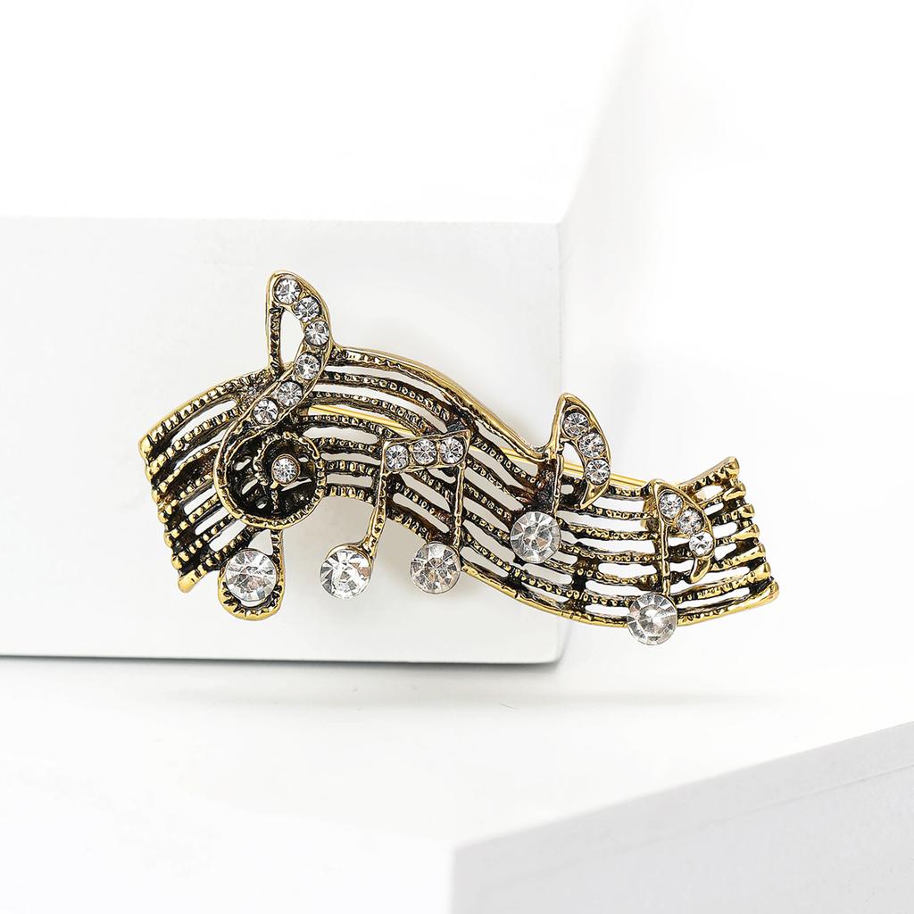 Fashion High-End Retro Alloy Rhinestone Music Note Brooch Personalized Men'S And Women'S Suit Coat Corsage Jewelry Pin