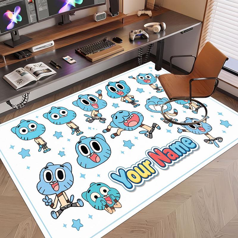 Custom Name Text Crystal Velvet Rug,Amazing World of Gumball Soft Plush Decorative Non Slip Floor Carpet