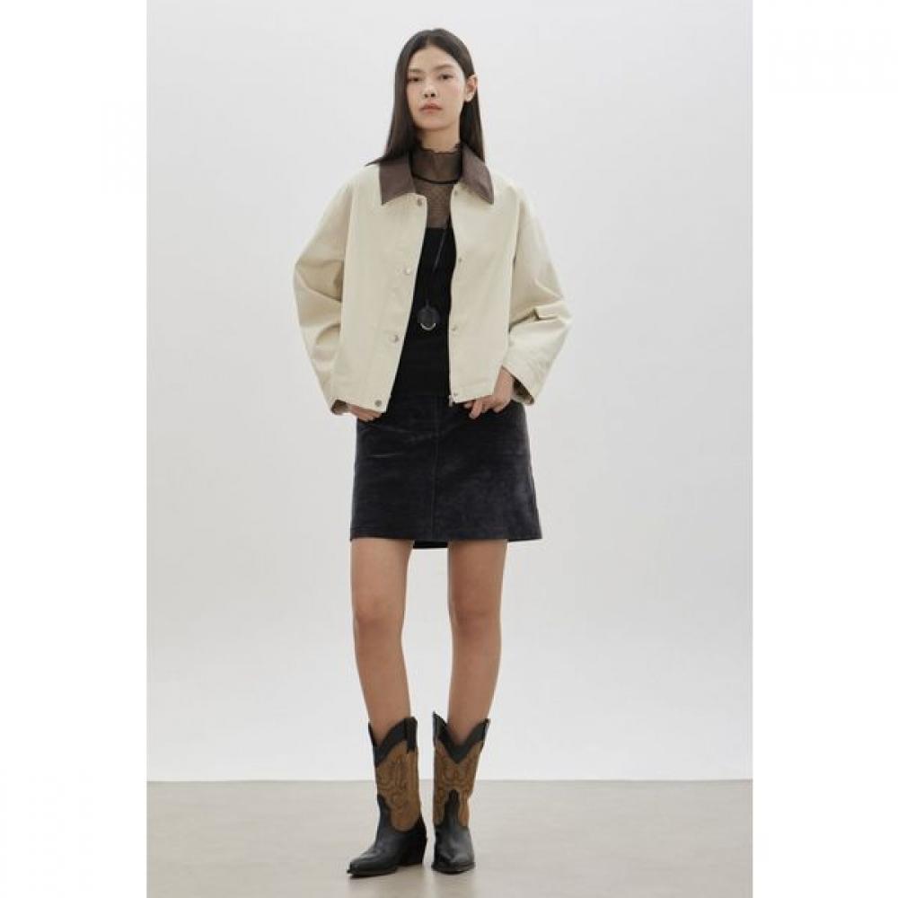 Color Block Collar Crop Work Jacket C261msj304